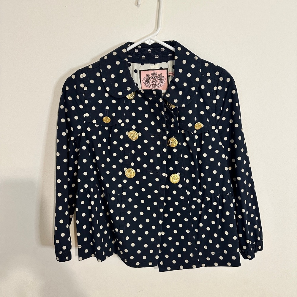 Women’s Vintage Juicy Couture Polka Dot Peacoat style Coat in Navy and White